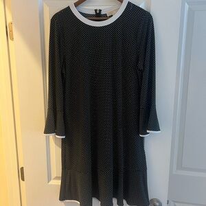Michael Kors Black and White Ribbed Bell Sleeve Sweater Dress